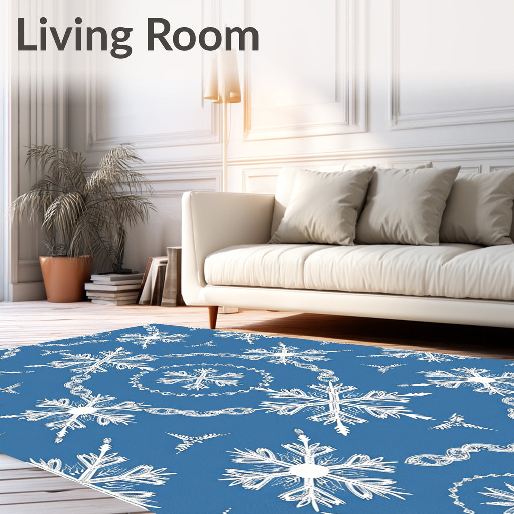 Blue White Snowflake Medallion Snowfall Rug