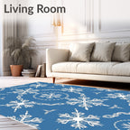 Blue White Snowflake Medallion Snowfall Rug