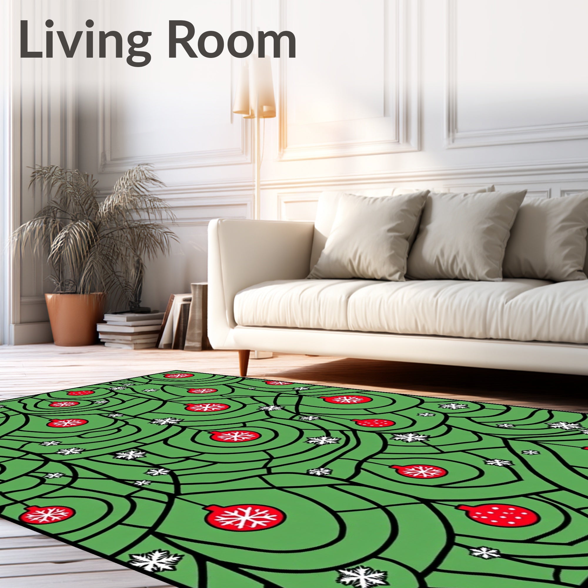 Red Bauble Snowflake Branches Rug