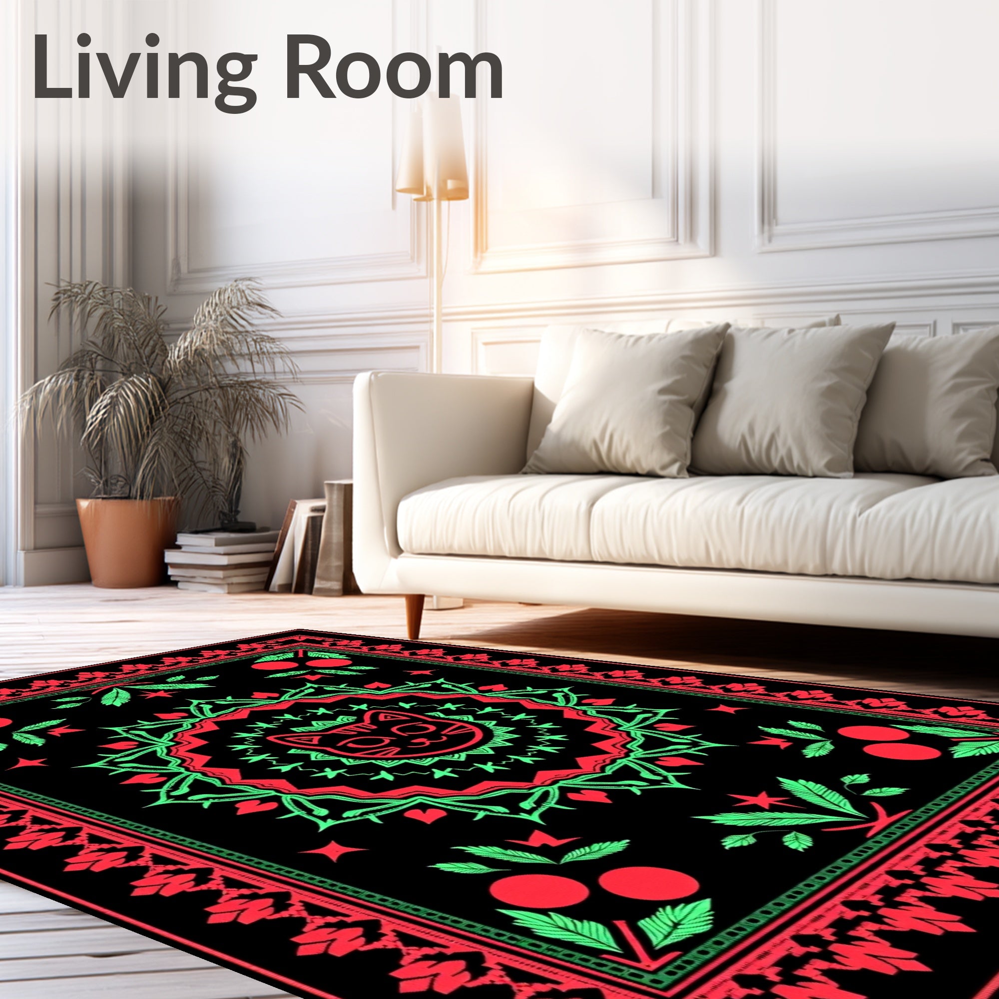 Retro Black Cat Medallion Rug