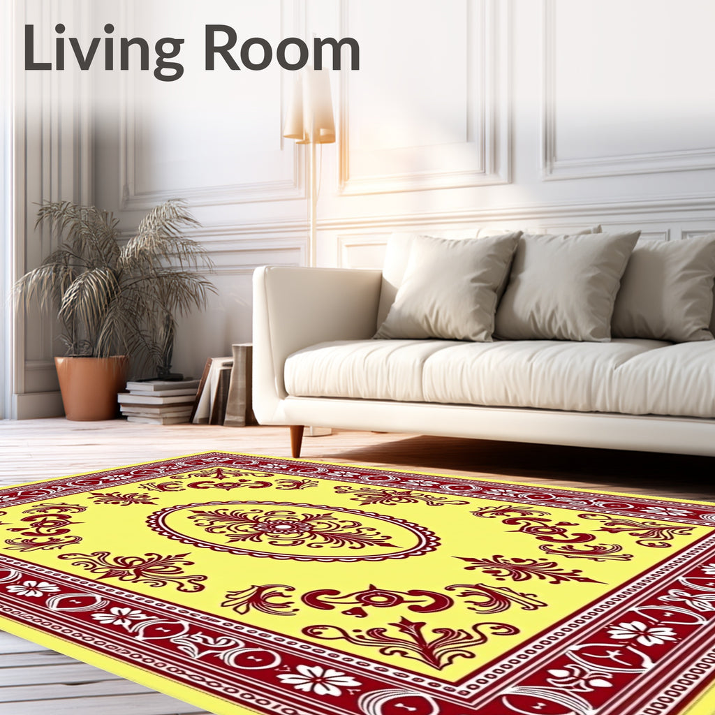 Crimson Floral Medallion Yellow Rug