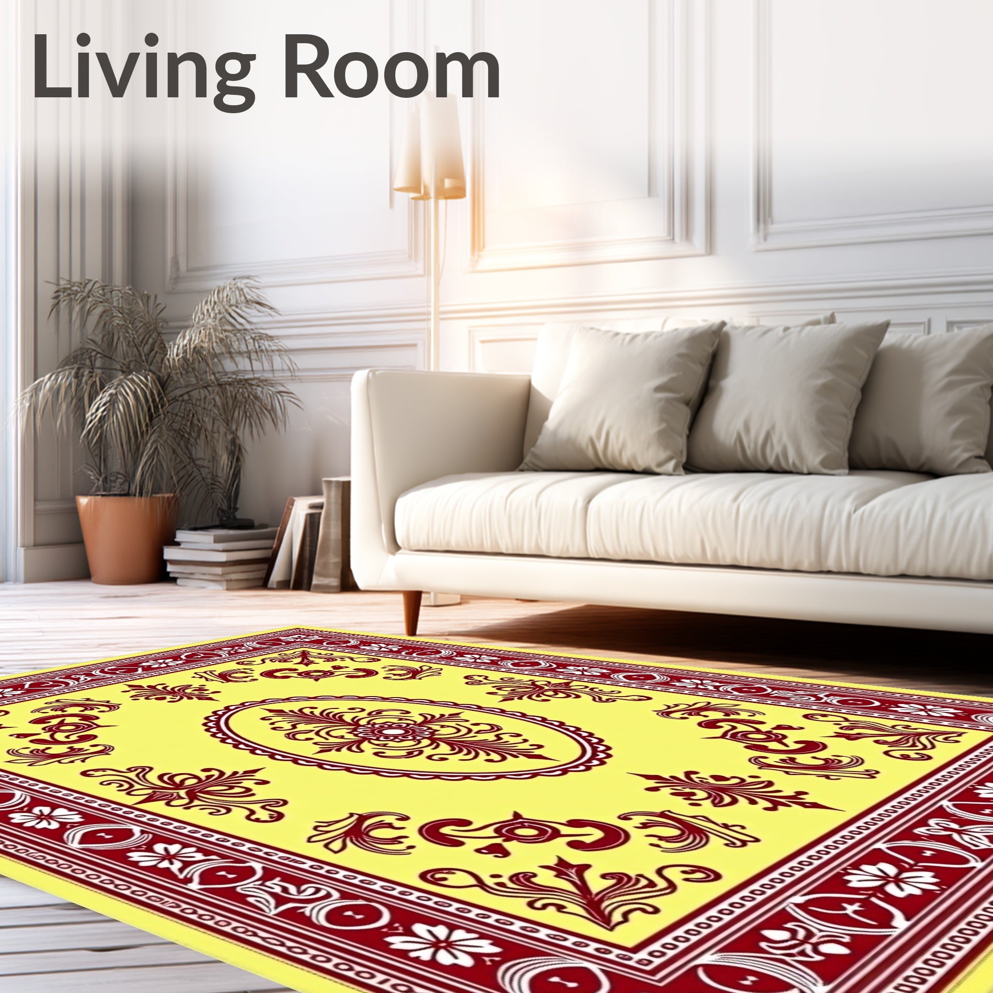 Crimson Floral Medallion Yellow Rug
