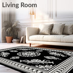 Ornate Black White Ornamental Scroll Rug