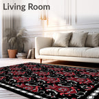 Deep Crimson Shield Floral Damask Rug