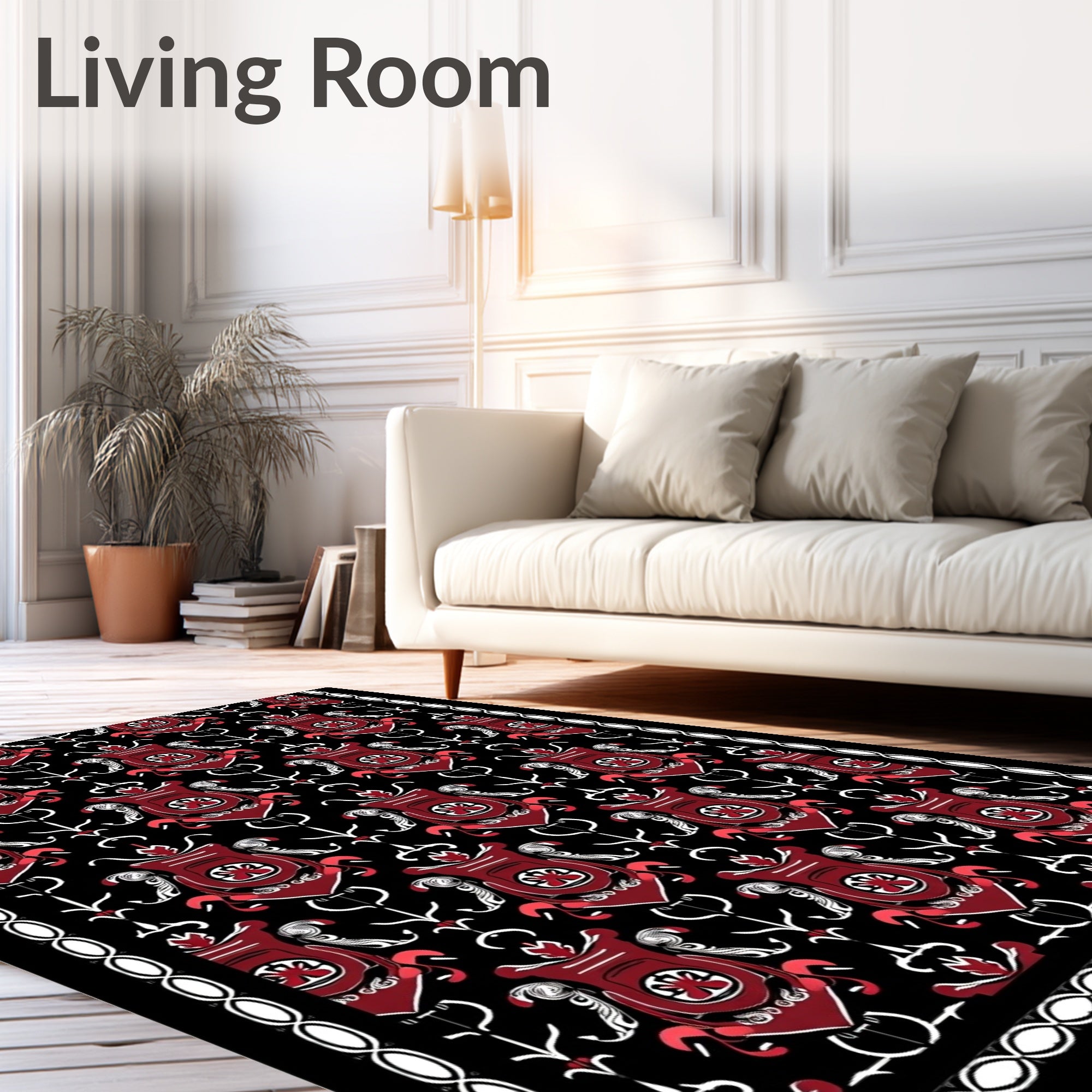 Deep Crimson Shield Floral Damask Rug