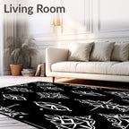 Black White Abstract Floral Medallion Rug