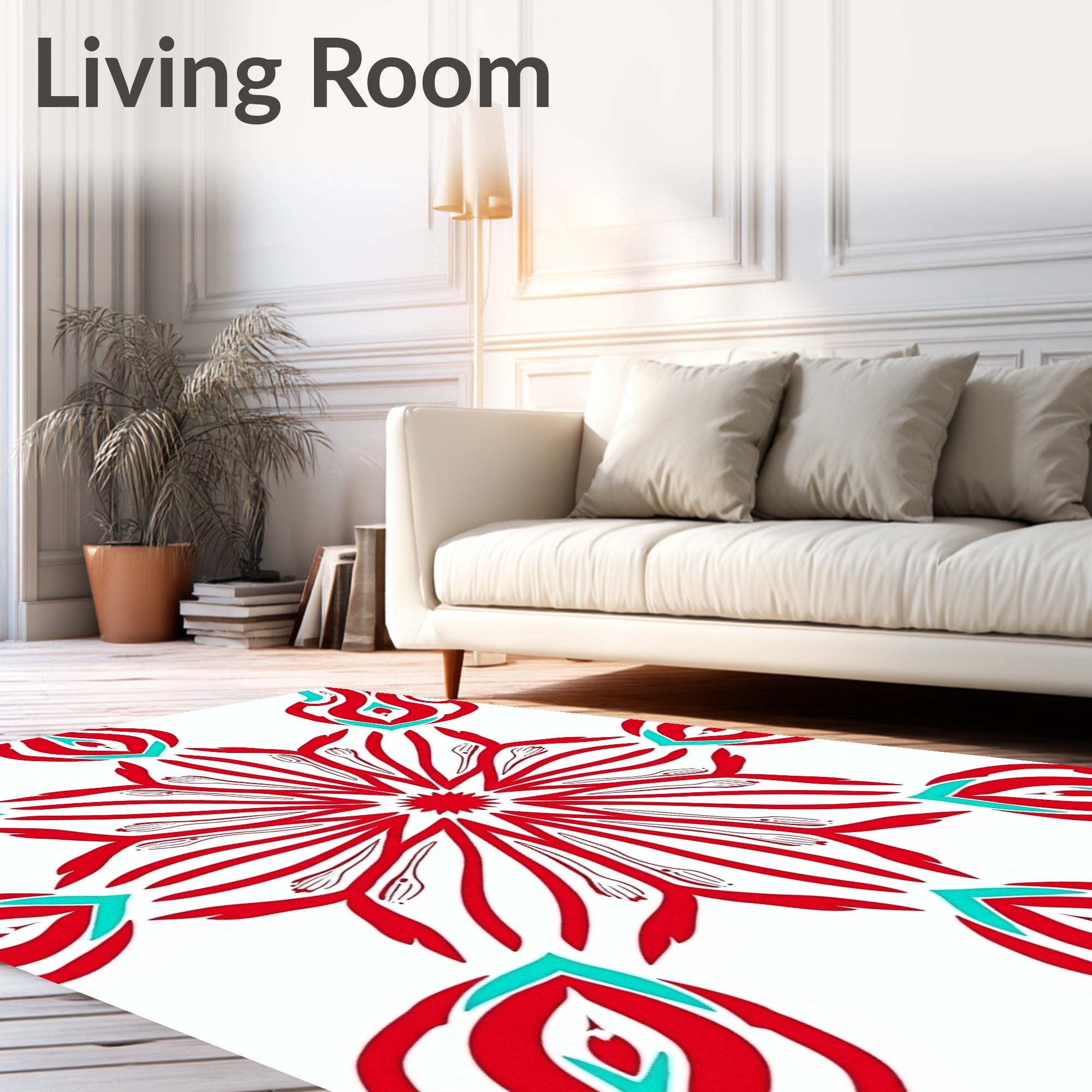 Red Teal Starburst Mandala Rug