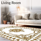 Gold Floral Medallion Ornate Border Rug