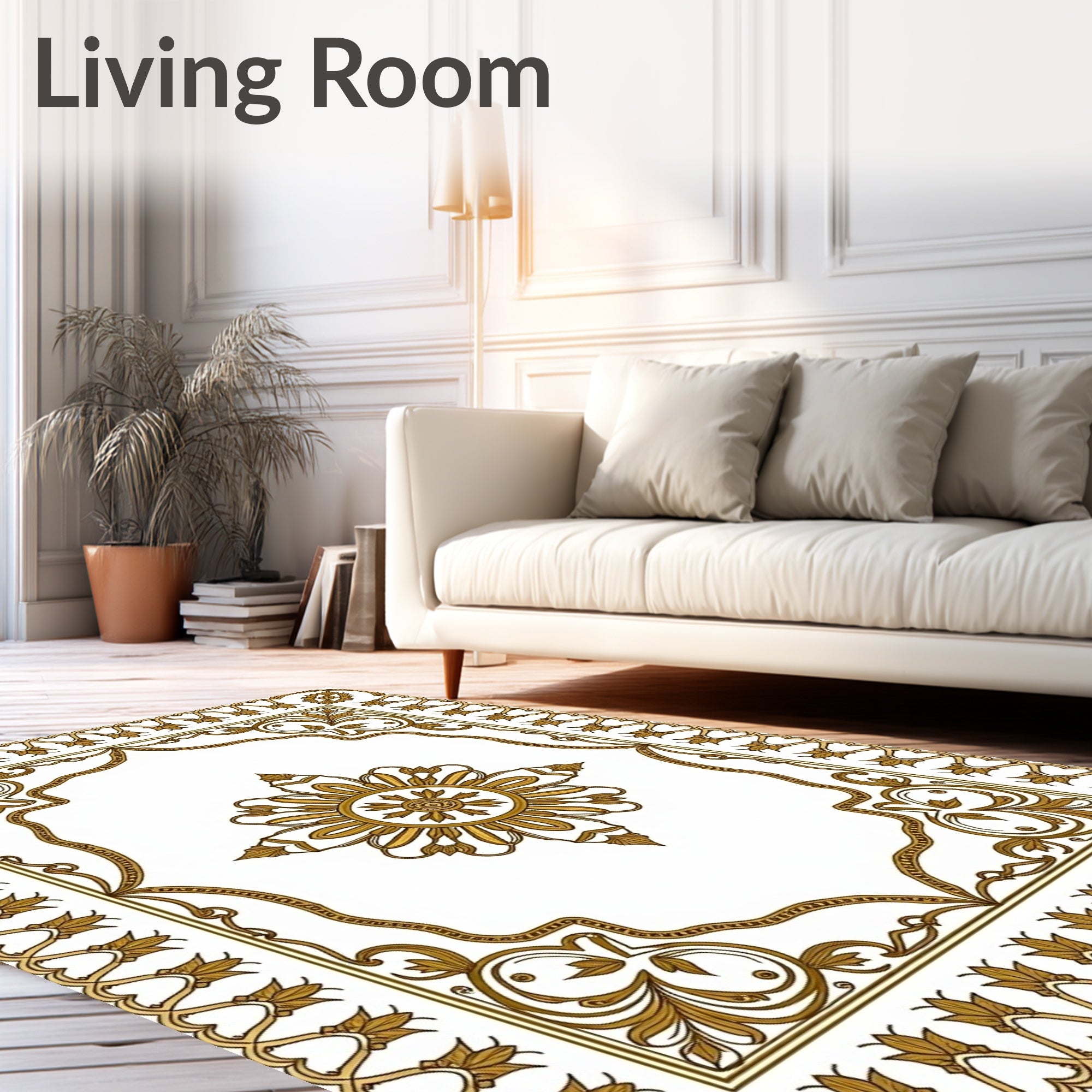 Gold Floral Medallion Ornate Border Rug