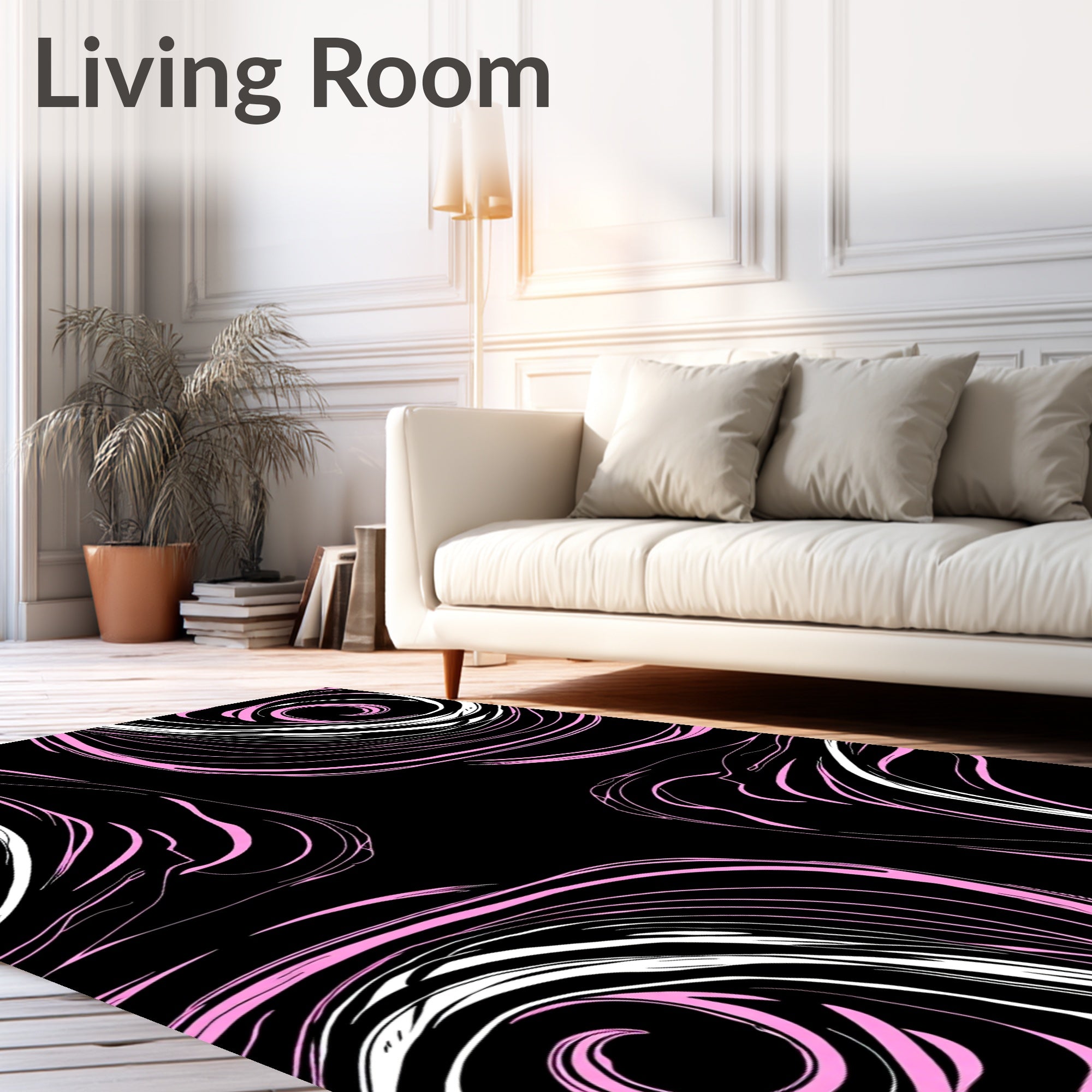 Pink Swirl Abstract Black Rug