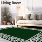 Elegant Emerald Green Floral Border Rug