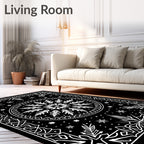 Black White Starburst Mandala Medallion Rug