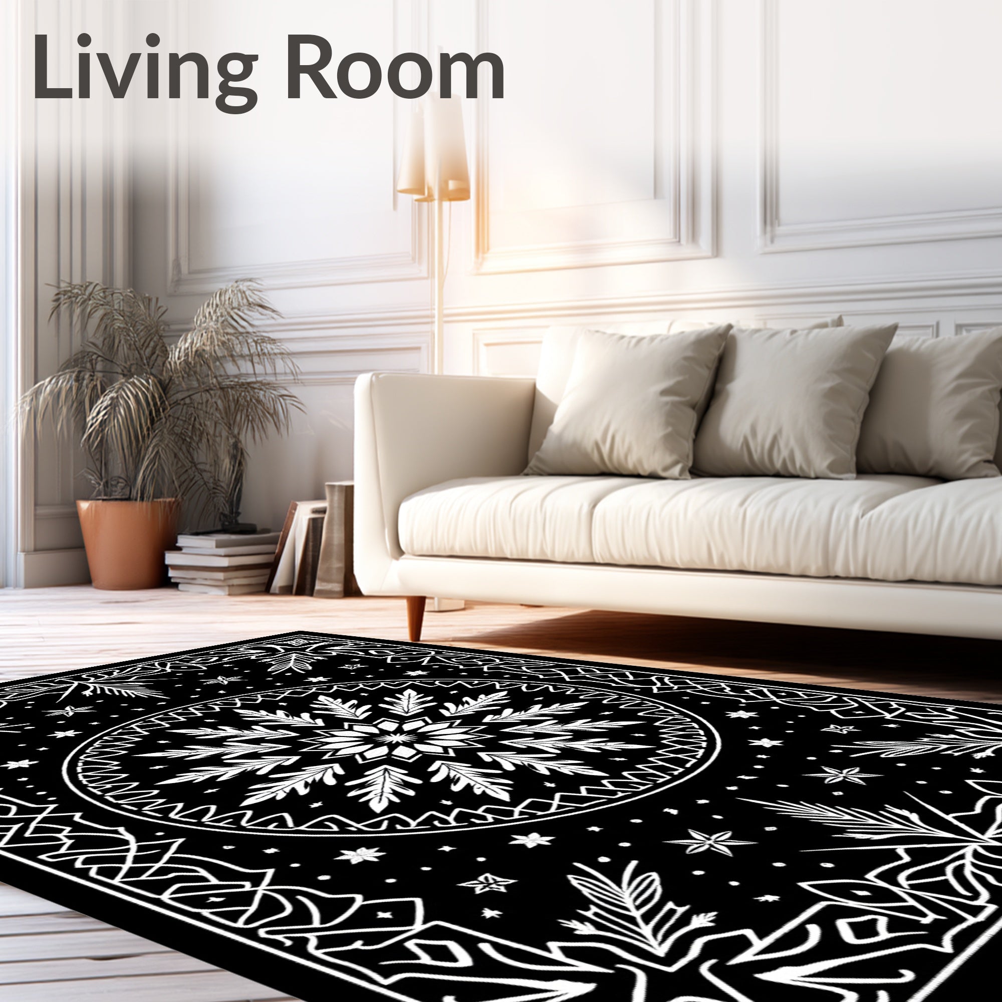 Black White Starburst Mandala Medallion Rug