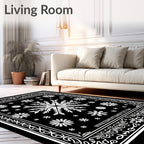 Black White Snowflake Mandala Border Rug