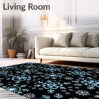 Winter Snowflake Blue Black Repeating Rug