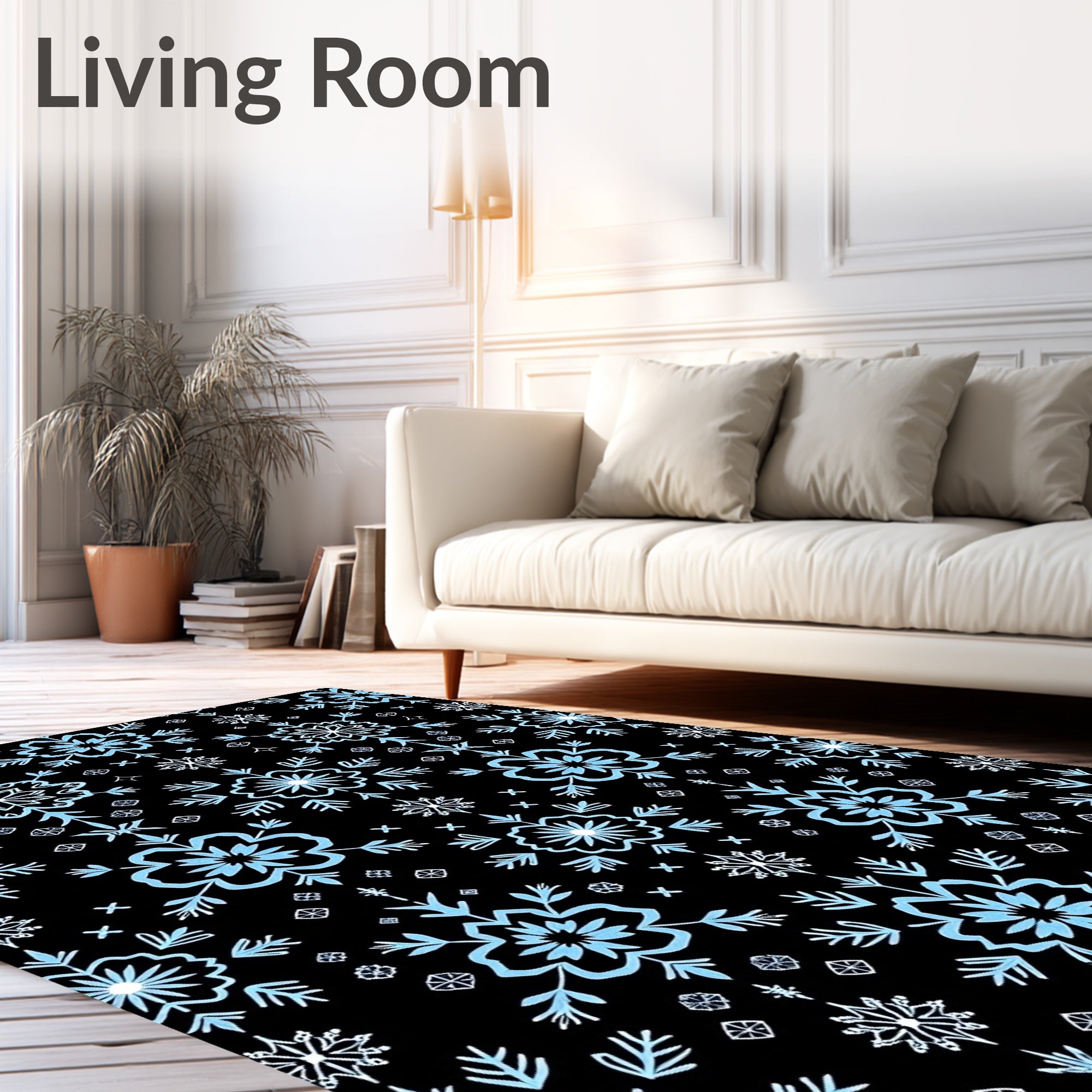 Winter Snowflake Blue Black Repeating Rug