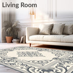 Vintage Cream Gray Floral Border Rug