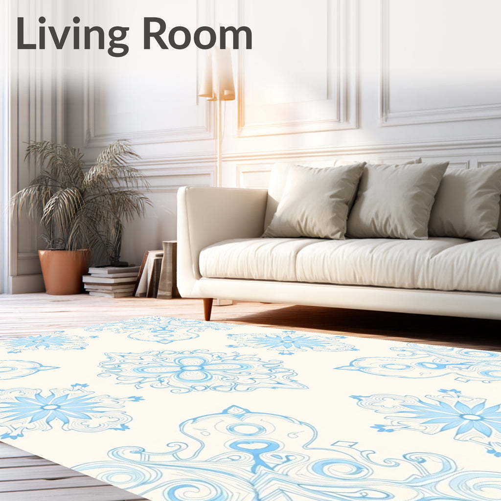 Soft Blue Ornamental Mandala Rug