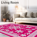 Vibrant Pink Floral Lattice Medallion Rug
