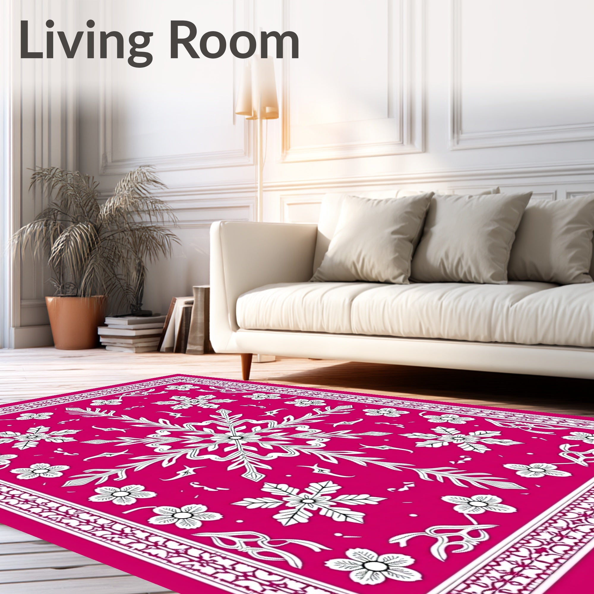Vibrant Pink Floral Lattice Medallion Rug