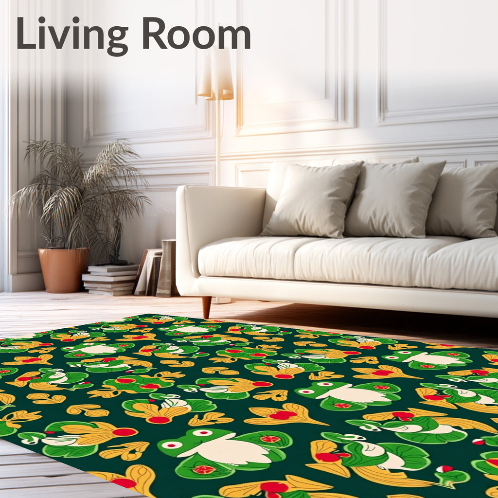 Green Frogs Yellow Foliage Medallion Rug