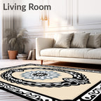 Black Oval Frame With Cream Medallion Rug