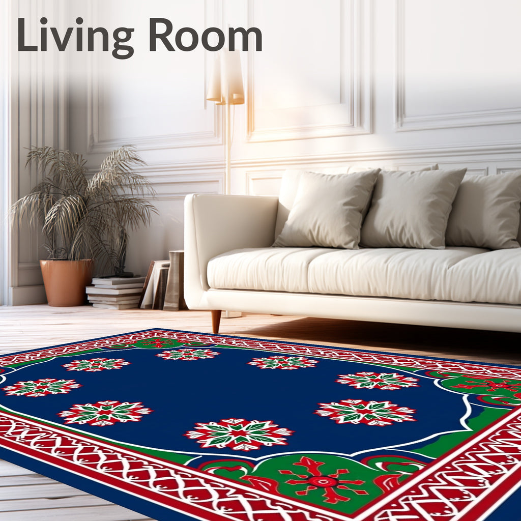 Rich Blue Starburst Arabesque Framing Rug