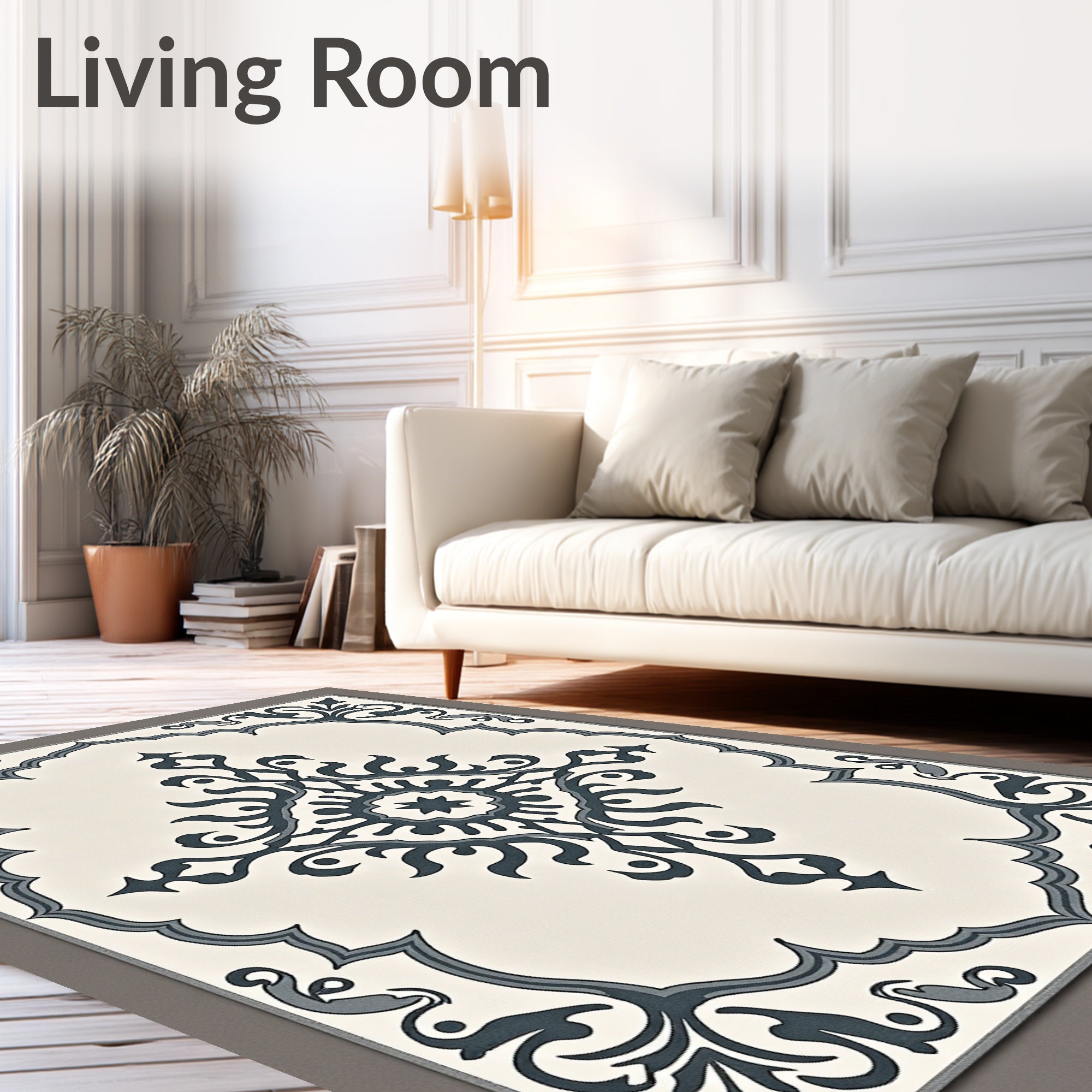 Classic Gray Floral Medallion Rug