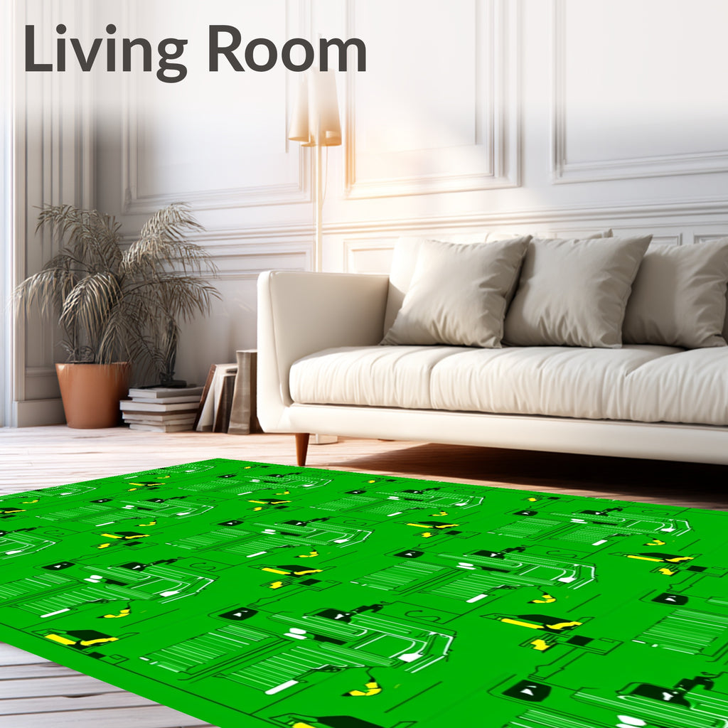 Electric Green Circuit Board Abstract Rug