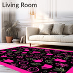 Hot Pink Lime Green Floral Teacup Snowflakes Rug