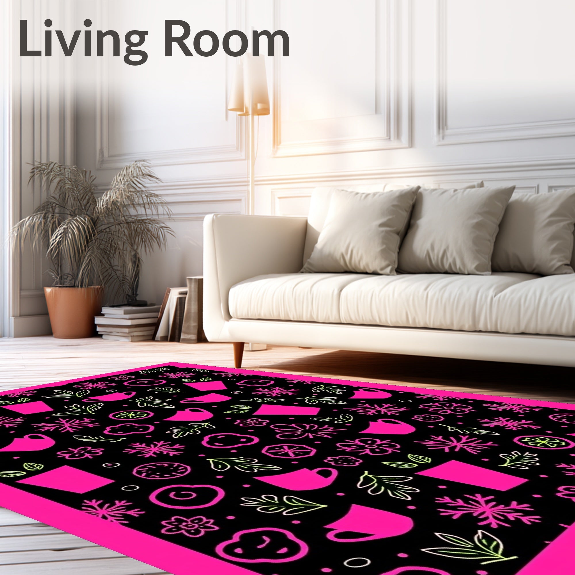 Hot Pink Lime Green Floral Teacup Snowflakes Rug