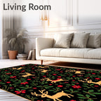 Gold Deer Red Flower Green Foliage Rug