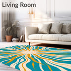 Retro Teal Orange Sunburst Rug