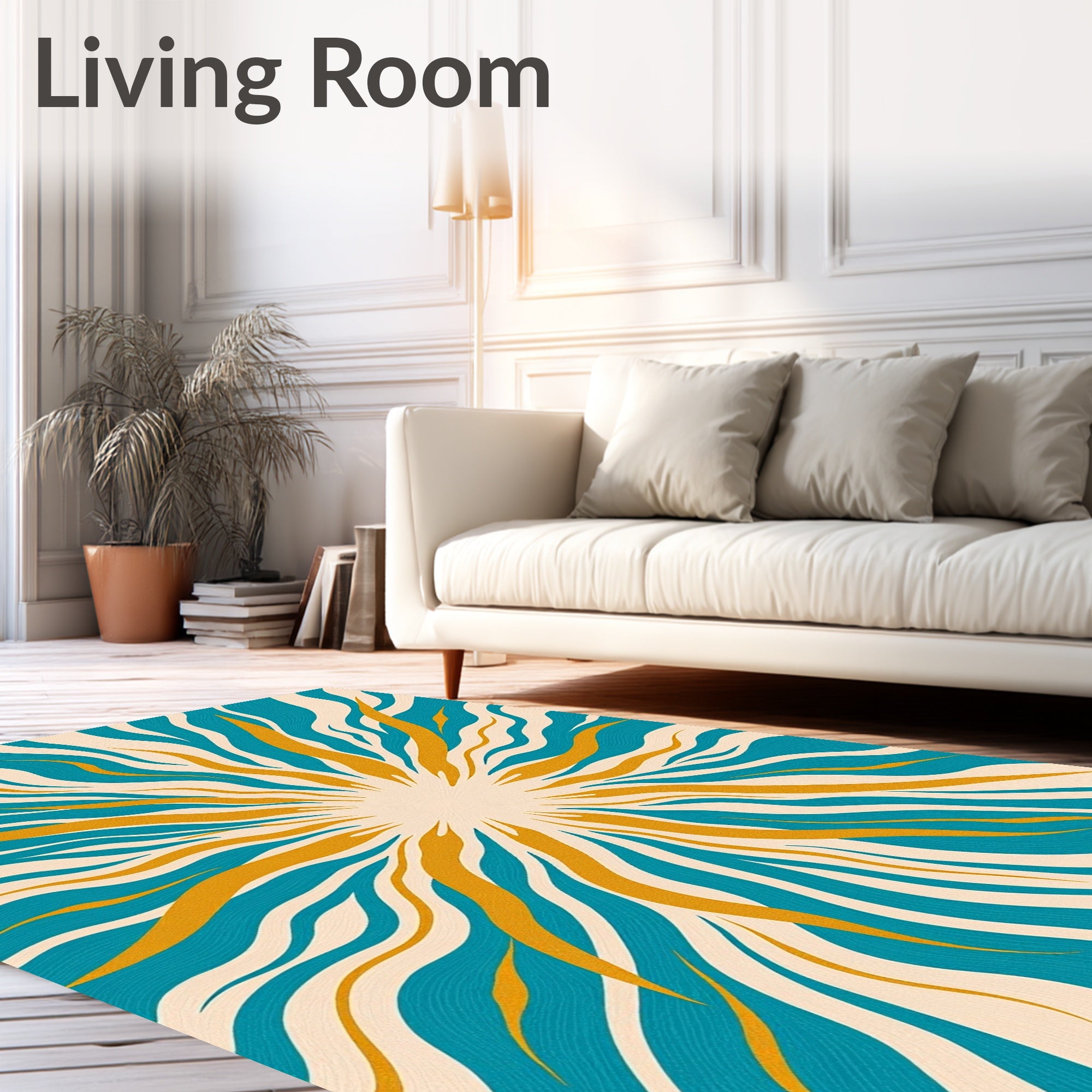Retro Teal Orange Sunburst Rug