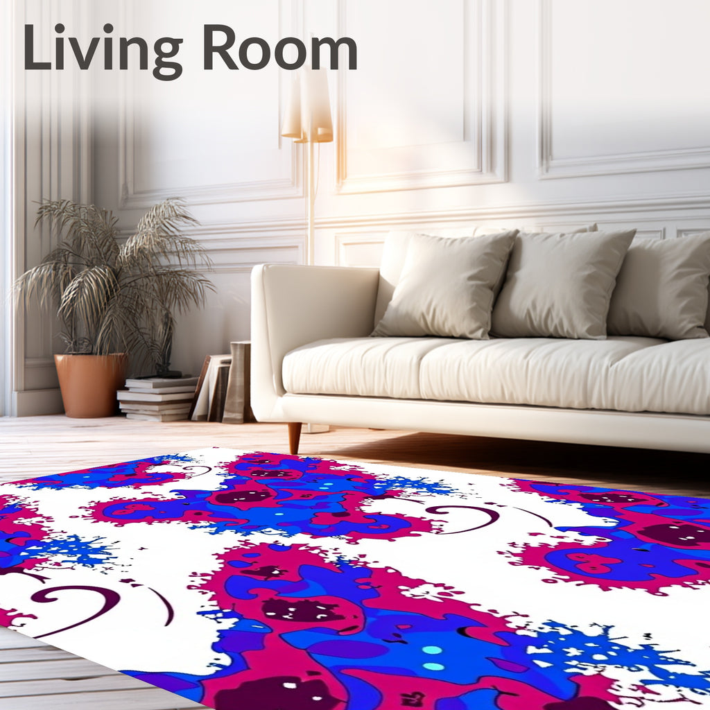 Vibrant Magenta Blue Organic Swirl Rug