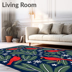 Red Cardinal Winter Branch Snowflake Rug