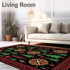 Folk Art Red Yellow Green Trees Rug