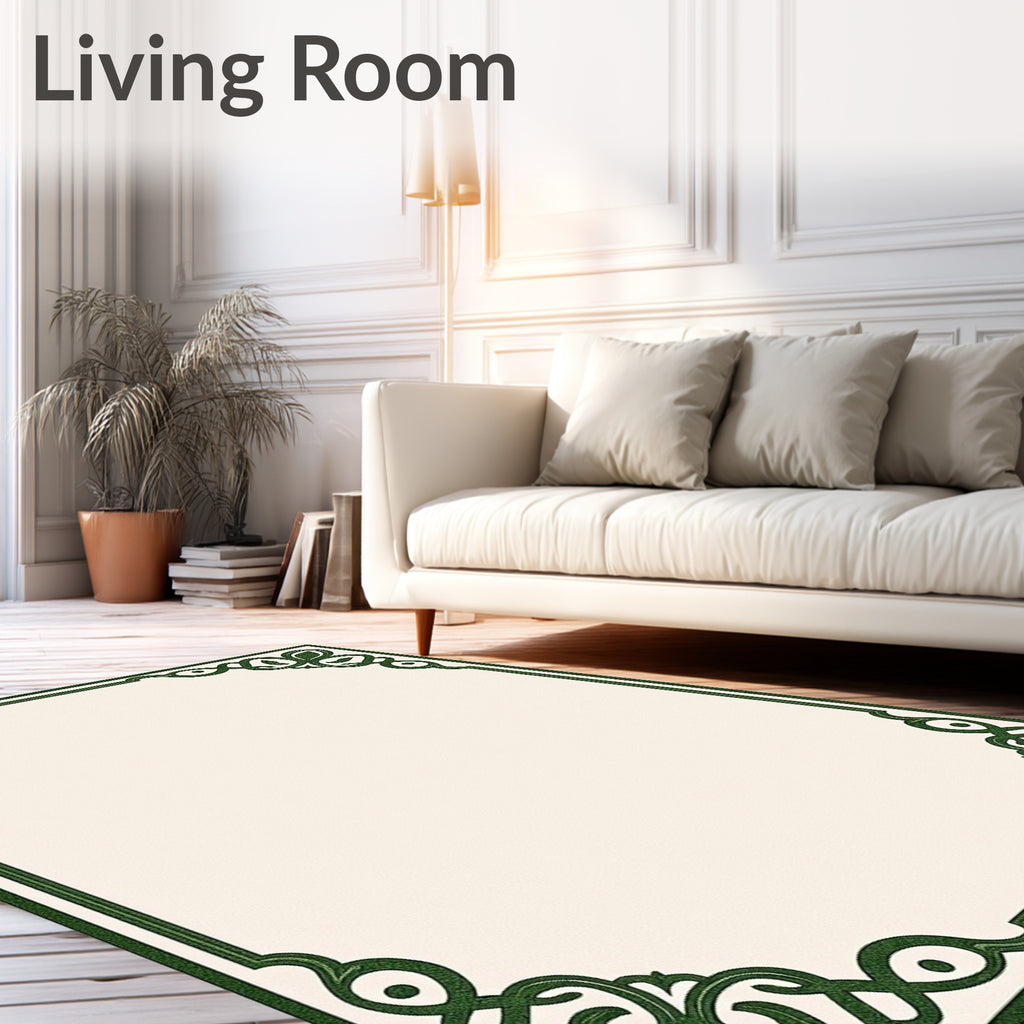 Elegant Forest Green Celtic Knot Border Rug