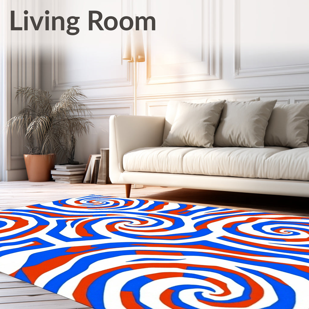 Bold Blue Red Swirl Abstract Rug