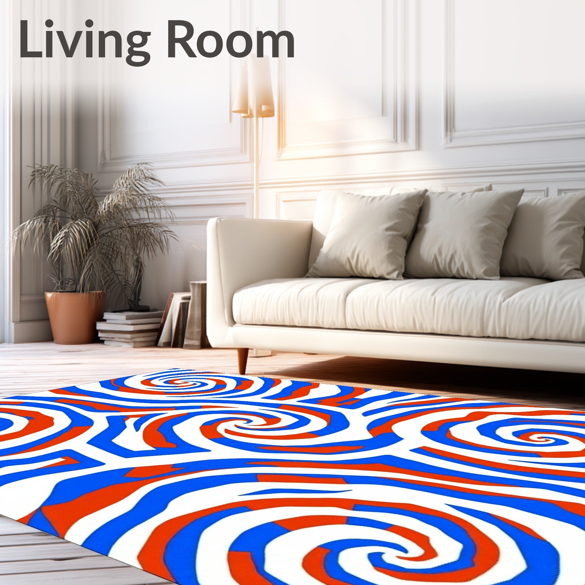 Bold Blue Red Swirl Abstract Rug