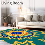 Vibrant Teal Yellow Blue Floral Mandala Rug