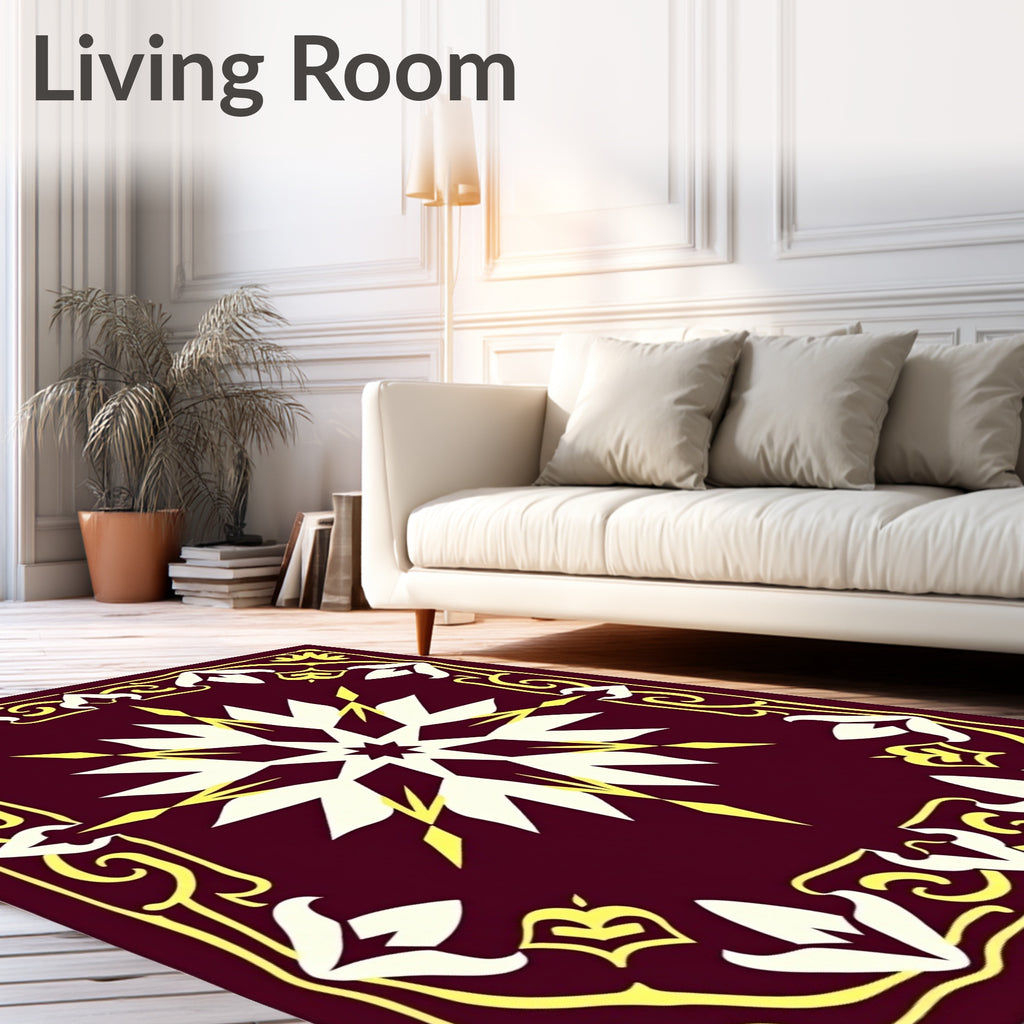 Deep Red Starburst Floral Edged Rug