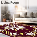 Deep Red Starburst Floral Edged Rug