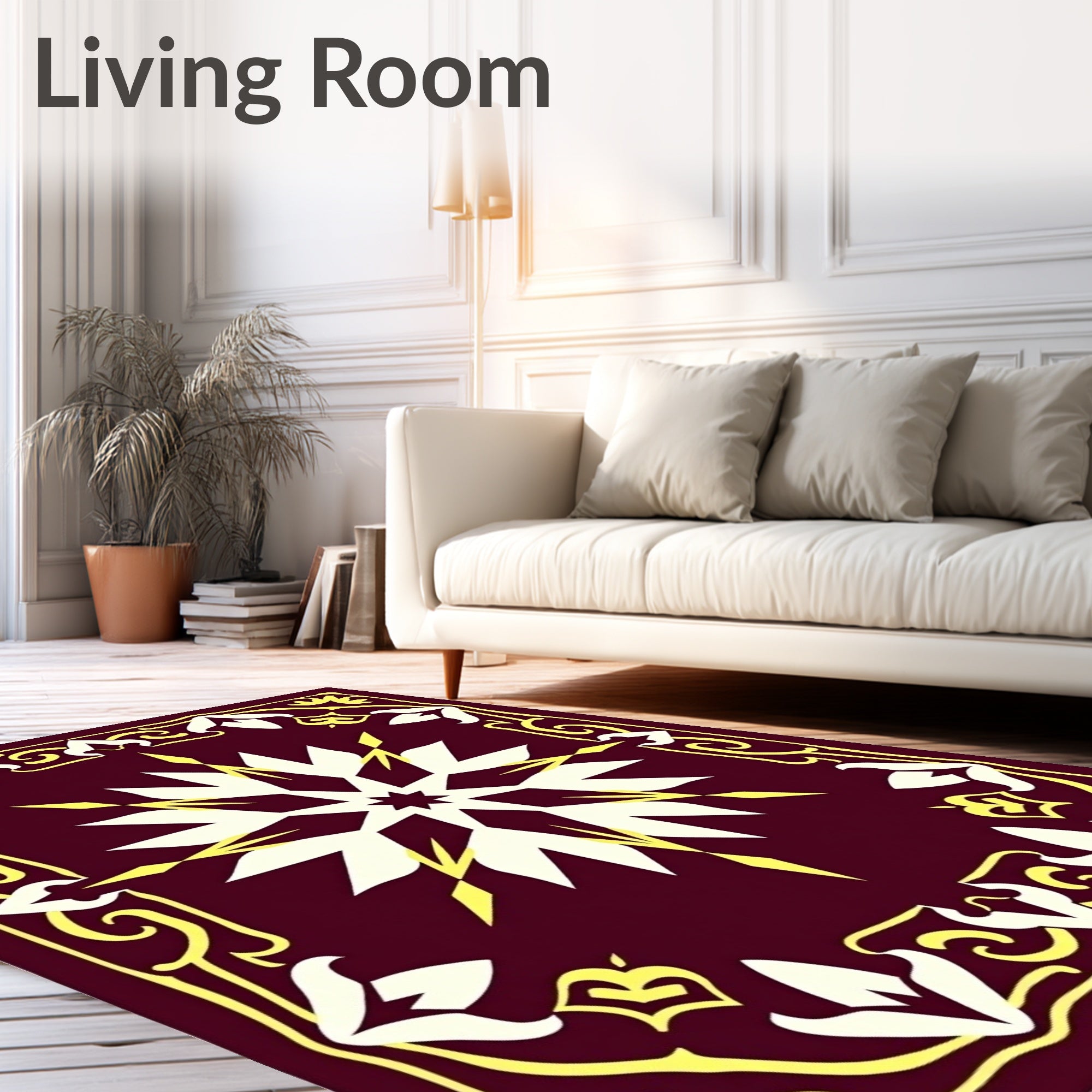 Deep Red Starburst Floral Edged Rug