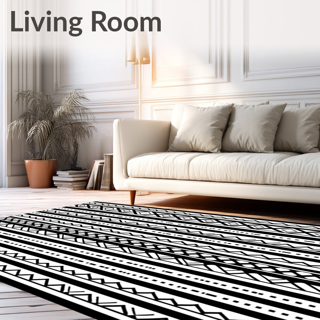 Black and White Tribal Geometric Striped Rug