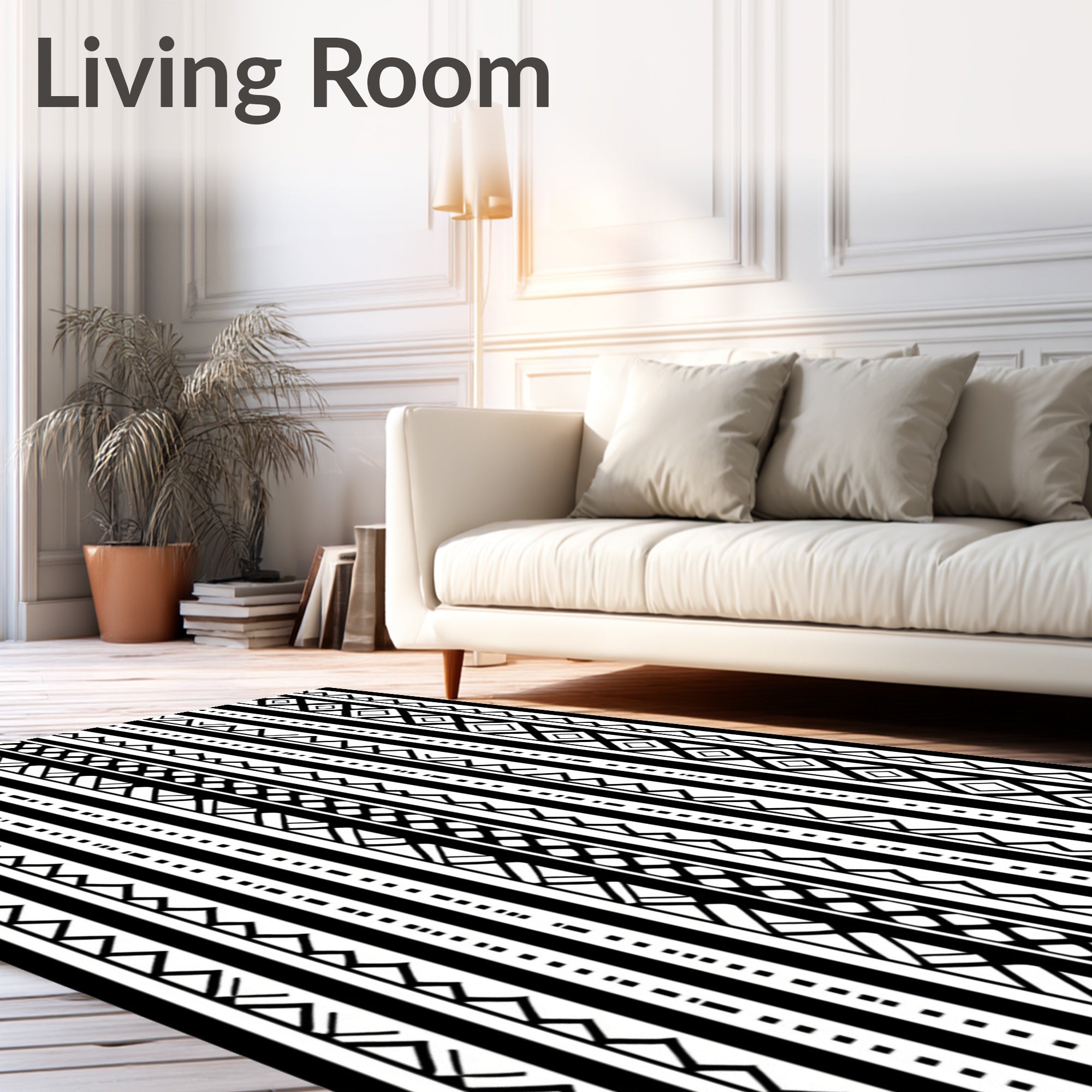 Black and White Tribal Geometric Striped Rug