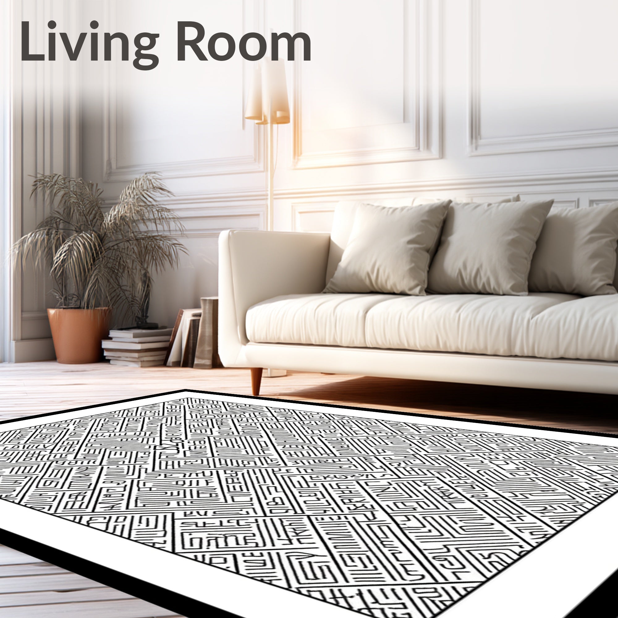 Black and White Labyrinth Line Art Rug