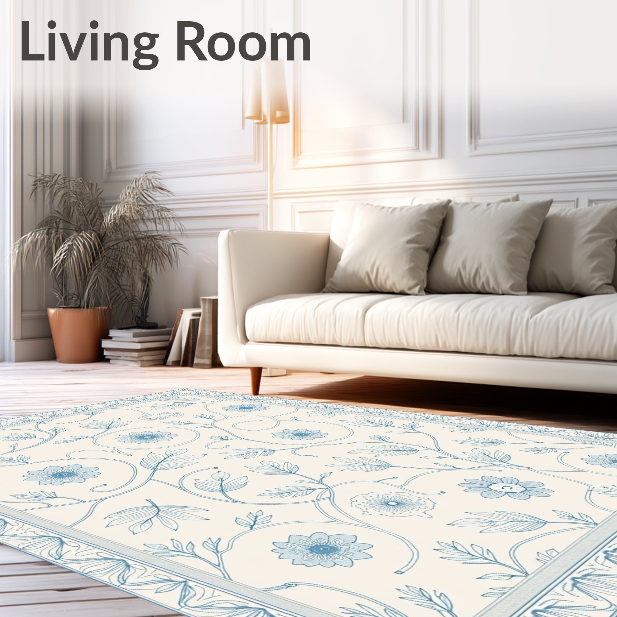 Vintage Blue Floral Scroll Medallion Rug