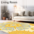 Sunny Yellow Blue Floral Burst Rug