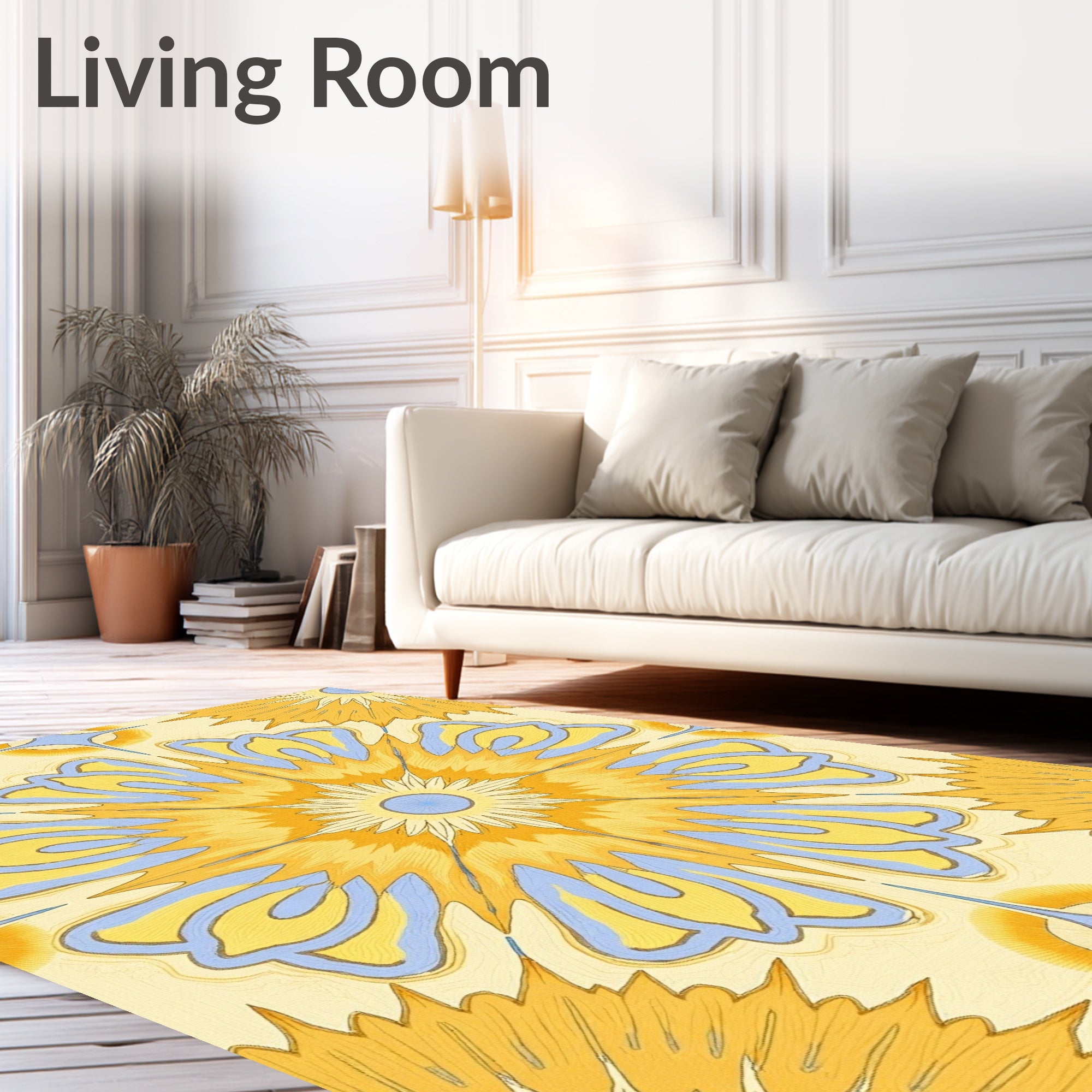 Sunny Yellow Blue Floral Burst Rug